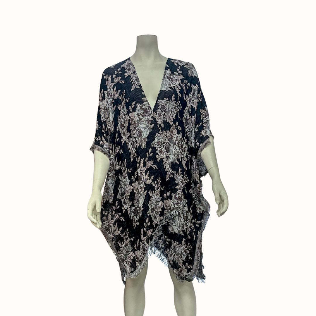 Inc Metallic Floral Shawl Wrap Kimono